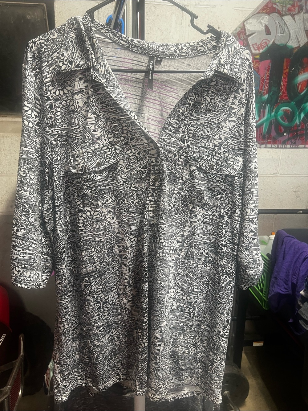 Black & White Paisley Midi Shirt Dress by Chico's